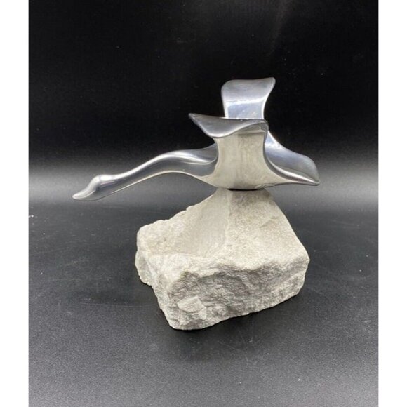 Canadian Goose Signed 983 Hoselton Aluminum Sculpture 5.5” On Rock - Picture 9 of 12